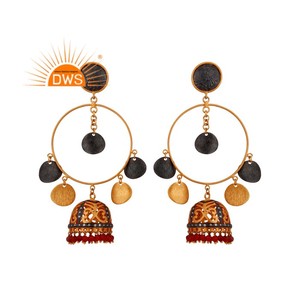Indian Traditional Chandelier Earrings 18k Gold Plated Fashion Brass Jewelry Wholesale CZ Red Onyx Gemstone Earrings - Product Image 3