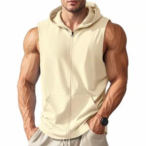 Camiseta sin mangas con logotipo personalizado, Camiseta deportiva con capucha de poliéster transpirable de talla estadounidense para entrenamiento físico, ropa de gimnasio, sin mangas con cremallera - Product Image 6