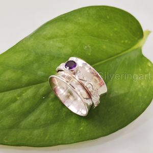 Mayorista Womans Band Natural Amethyst Spinner Band Piedra preciosa Febrero Birthstone Anillo Joyería hecha a mano Anillo de plata esterlina 925 - Product Image 2