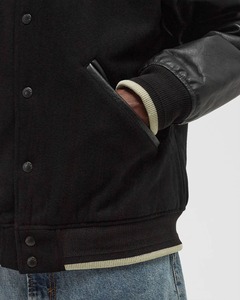 Chaqueta Bomber para Hombre 2025, con Botones, Mangas de Cuero Personalizadas, Cuerpo de Lana Pura, Forro Acolchado, Chaqueta Universitaria Transpirable - Product Image 6