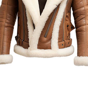 100% Genuine Sheepskin Leather <b>Sherpa</b> <b>Jacket</b> Canvas Hooded Breathable Windproof Custom Design Comfortable Winter <b>Men's</b> Front - Product Image 3