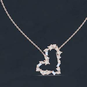 Joyas 18K romántico Corazón en forma de CZ colgante collar cadena de oro rosa para mujer - Product Image 1