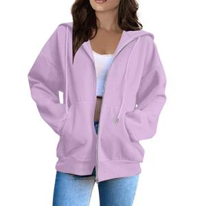 Sudaderas con capucha de mujer con hombros caídos de Color sólido en blanco personalizadas a la moda sudaderas con cremallera de peso pesado para mujer - Product Image 5