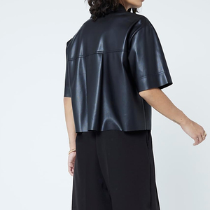 Women Customized Size Custom Turn Down Collar Short Sleeves Leather <b>Shirts</b> <b>Button</b> Down Breathable Anti-Wrinkle Leather <b>Shirts</b> - Product Image 5