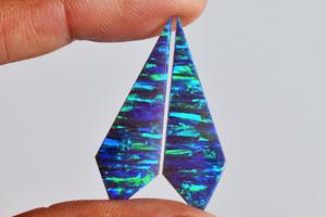 Par de Ópalos de Fuego con Forma Elegante, 5 CTW, Tamaño de Cabujón 33x10x2 MM, para Fabricación de Joyería, Par de Piedras Preciosas Hechas a Mano, Piedra Creada en Laboratorio - Product Image 4