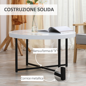 HOMCOM Table basse ronde avec dessus en MDF effet marbre et pieds en métal,? 80x45 cm, Blanc - Product Image 6