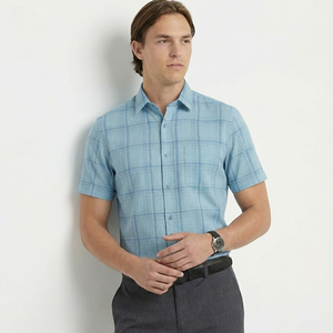 ชุดเดรสลายไม้ไผ่ย้อมสีสำหรับผู้ชายเสื้อเชิ้ตทรงพอดีตัวแขนสั้นเป็นมิตรกับสิ่งแวดล้อมสไตล์ทางการกำหนดเอง - Product Image 6