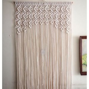 ผ้าม่านผ้าฝ้ายลายใบไม้สไตล์โบฮีเมียนสวยงาม ผ้าม่านแขวนผนังแบบมาคราเม่ - Product Image 1