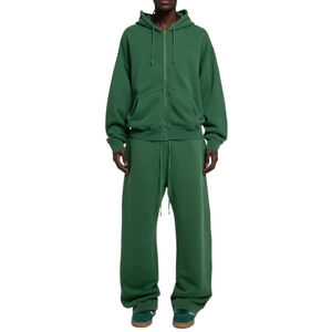 Customized Men's 100% Cotton Casual Full Zip Tracksuit 2 Piece Set Hoodie <b>Sweatpants</b> 340gsm <b>Oversized</b> Heavyweight Baggy Trouser - Product Image 1