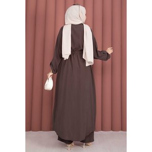 Conjunto de Pantalones y Túnica Casual de Otoño, Talla XL, Corte Holgado, Tejido de Lona, Color Café Sólido, con Cintura con Cremallera, Nuevo Diseño, Dos Piezas - Product Image 5