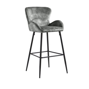 Taburete de Bar Moderno Tapizado, Silla Alta con Asiento de Tela y Respaldo, Patas de Metal para Bar de Hotel, Muebles de Cafetería - Product Image 2