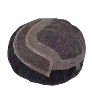 Perruque en cheveux humains à dentelle frontale mono, cheveux chinois vierges Remy, patchs de cheveux, lisses crépus, vague profonde, 1b+gris - Product Image 2