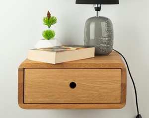 Mesita de noche de madera flotante natural con 1 cajón | Solución de almacenamiento de muebles de dormitorio hechos a mano ecológicos de diseño moderno - Product Image 2