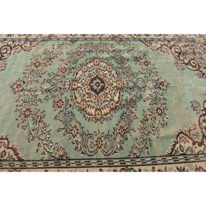 Alfombra de lana turca vintage verde y beige de 59x89 pies diseño de retales rectangulares de estilo clásico para respaldo de látex de cabecera - Product Image 5