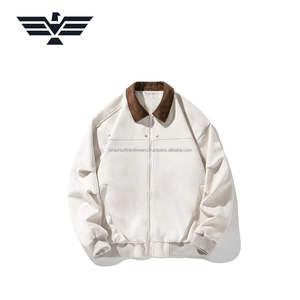 Blouson aviateur en daim pour homme de haute qualité, coupe ample, col montant, fermeture éclair intégrale, noir, décontracté, manteau d'hiver, devant en simili cuir - Product Image 5