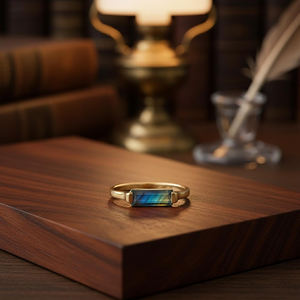 Magnifiques bagues en labradorite naturelle, baguette, argent sterling 925, plaqué or 18 carats, bijoux minimalistes, déclaration de style, fiançailles - Product Image 5