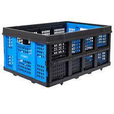 Blue Stackable PP Foldable Plastic <b>Crate</b> Collapsible <b>Storage</b> Basket Perforated Transport Bin with Lid for Food and Beverage - Product Image 3