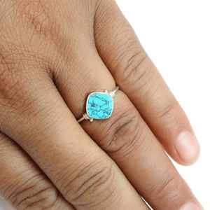 Nueva joyería al por mayor de alta calidad, anillos de plata de ley 925 para mujer y niña, piedra turquesa Natural, conjunto de bisel hecho a mano, anillo bohemio - Product Image 2