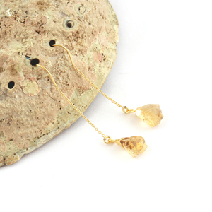 Pendientes de piedra natal DE NOVIEMBRE DE citrino natural en bruto al por mayor, pendientes de cadena larga colgantes enhebradores de aguja chapados en oro, joyería de regalo - Product Image 3