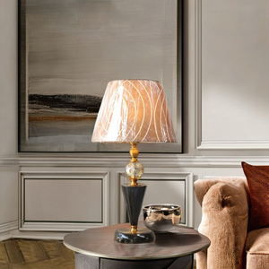 Lámpara de Mesa de Cristal y Madera, E27 LED, Diseño Simple, Pantalla de Tela y Madera Maciza para Sala de Estar, Dormitorio u Oficina - Product Image 3