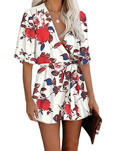 Combinaison pour femme avec broderie florale, col en V, manches courtes, coupe ample, ceinture, décontractée, printemps-été, vente en gros, vêtements pour femme - Product Image 2