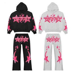 ชุดเซ็ตเสื้อฮู้ดซิปและกางเกงขายาวสไตล์สตรีทแวร์ ผ้าบางเบา กันลม สำหรับฤดูหนาว แต่งลายปัก ปะติด ประดับคริสตัล สไตล์วินเทจ ล้างสีแบบแอซิดวอช สำหรับผู้ชาย - Product Image 2