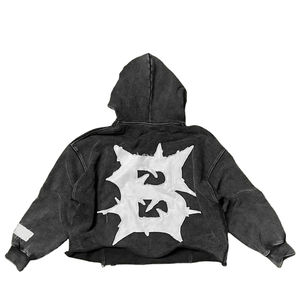 เสื้อฮู้ดที่ได้รับความนิยมจากโรงงานของผู้ชายเสื้อฮู้ดแบบตัดขอบขอบล่างล่างล่างซีดจาง - Product Image 3