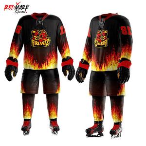 ชุดยูนิฟอร์มฮอกกี้น้ำแข็งระดับมืออาชีพ พิมพ์ลายใบไม้แห้งด้วยเทคนิค Sublimation วัสดุไนลอน/แคชเมียร์ สีตามสั่ง ชื่อทีม คุณภาพสูง - Product Image 6