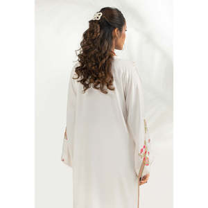 <b>Modest</b> Style Viscose Rawsilk Embroidered Shirt and Trouser <b>Set</b> Handmade Floral Print Natural Waistline IPST-44858 - Product Image 4