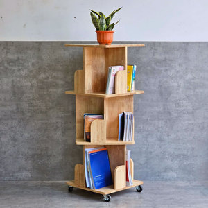 KS68189 Natural Wood 3-Tier Mobile Bookshelf Standing Type Office <b>Organizer</b> - Product Image 2