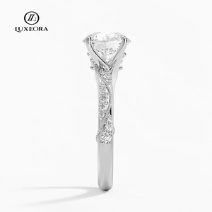 Luxeora IGI certifié 1CT D VS bague de fiançailles en diamant de laboratoire de coupe ronde avec pavé de pierres latérales 14K 18K bague en diamant en or - Product Image 6