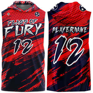 เสื้อเจอร์ซีย์เยาวชนแบบสวม 7v7  แบบซับลิเมชั่น  ไม่มีแขน  มีฮู้ด  สีดำแดง  สำหรับ 7 คนต่อทีม - Product Image 6