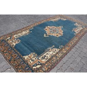 Alfombra Turca Vintage de 5.5x11.2 pies, Azul, de Lana con Reverso de Látex, Ecológica para el Hogar - Product Image 3