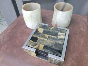 Attrayant 4 pièces sous-verres en corne avec support meilleure qualité sous-verre de table sublimation dégradé liège antique sous-verre en corne de buffle - Product Image 6