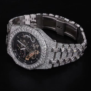 Cao cấp Bộ xương tự động phong trào thép không gỉ Vòng đeo tay đồng hồ sang trọng Analog quay số Đồng hồ đá vvs thời trang đơn giản - Product Image 1