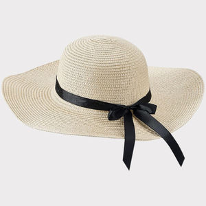 Sombrero de punto de paja de rafia de ala grande Vintage para niñas, elegante sombrero de playa de campo francés, sombrero de Panamá liso para ciclismo al aire libre de verano - Product Image 5