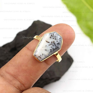 Unique Natural Dendritic <b>Opal</b> 11x17mm Coffin <b>Ring</b> 925 Sterling <b>Silver</b> 18K Gold Plated Eternity Vermeil Custom Women's Jewelry - Product Image 1