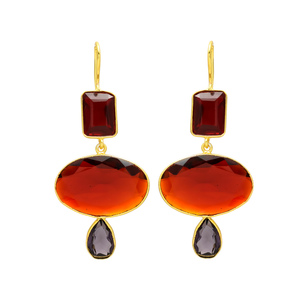 New Arrival <b>Gold</b> Plated Unique Design <b>Dangle</b> <b>Earrings</b> With Garnet Hydro Gemstone Brass <b>Earrings</b> - Product Image 1
