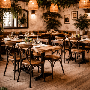 AKKU ART Metal Cross Back Dining Chair Wood Seat | Industrial Bistro Restaurant Seating | Stackable Cafe Chair Vintage Loft - Product Image 4