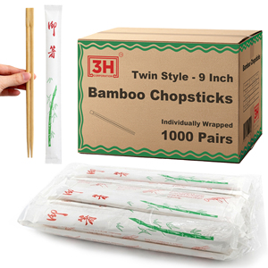Bacchette Monouso in Bambù 3H Confezionate Singolarmente - 1000 Paia di Bacchette in Confezione Grande (23 cm) Senza Briciole - Product Image 1