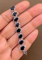 Gelang Rantai Berlapis Rhodium dengan Batu Permata Onyx Hitam Klasik Bentuk Oval Perak Sterling 925 Berkualitas Tinggi dan Permintaan Tinggi