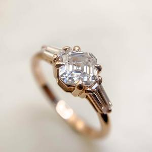 แหวนหมั้นเพชรโมอิสตัด6มม. | หินข้างแบบบาแกตต์เรียว | เครื่องประดับเจ้าสาวสีทองเงิน - Product Image 6