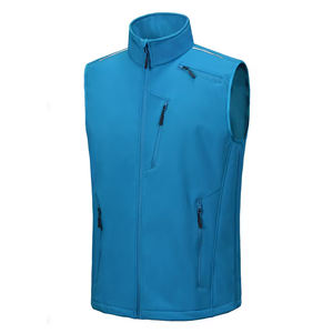 Gran oferta, chaleco Softshell para exteriores para hombres adultos, Color azul cielo, cuello levantado, cremallera, ropa informal, chaleco de carcasa suave con bolsillo con cremallera - Product Image 3
