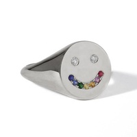 Gemnel Tendance Bijoux De Mode Haute Qualité 18K Plaqué Or Bijoux arc-en-ciel Visage Souriant Diamants et Saphirs Chevalière
