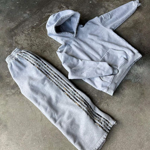 Logo personnalisé Rhinestone deux pièces Jogger survêtement ensemble hommes sweats à capuche 2 pièces Rhinestone survêtements ensembles fabricants de vêtements - Product Image 4