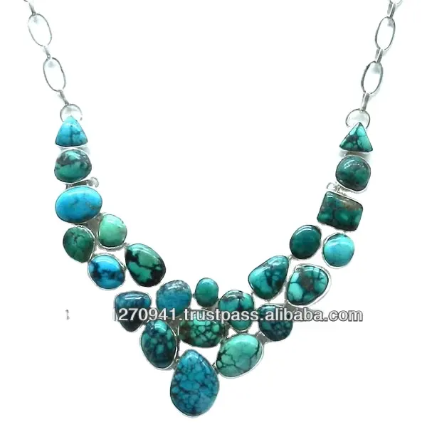 Handmade Turquoise Gemstone Women Necklace 925 Sterling Silver Necklace Indian Silver Jewelry For Women And Girl