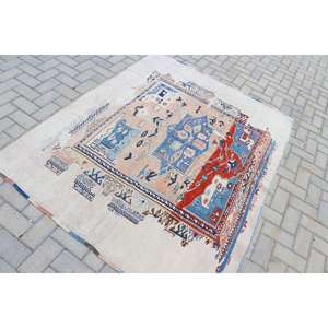 Alfombra Turca Vintage, Alfombra de Lana con Puntos Azules y Rojos, 6.2x4.9 pies - Product Image 4