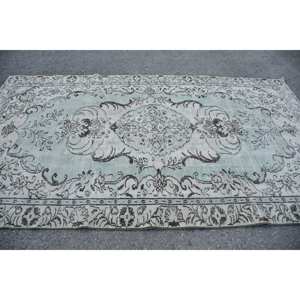 Tapis Turc Fait Main Classique Bleu Gris 5.6X9.8 ft Laine Matériel Boho Patchwork Design pour Salon Couloir Rectangle Latex - Product Image 3