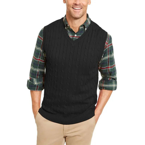 Hombres sin mangas Jacquard Cardigan Diseño personalizado Chaleco de punto Moda Casual Prendas de abrigo OEM ODM a granel al por mayor - Product Image 3