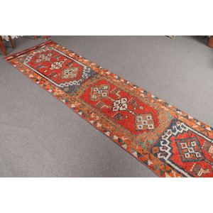 Alfombra Turca Herki Pequeña de 2.6x12 pies (80x365 cm), Alfombra Geométrica Naranja Vintage - Product Image 2